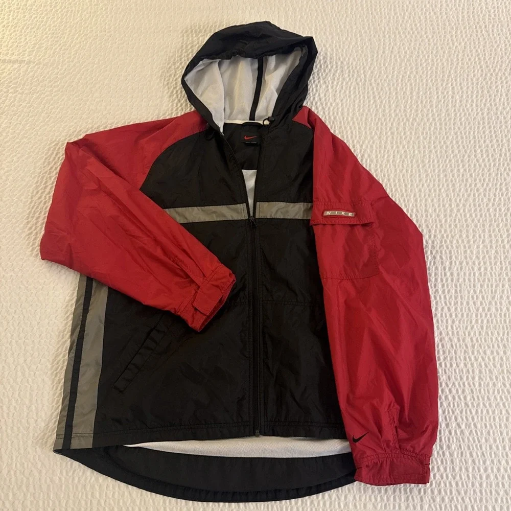VTG Nike Nylon Windbreaker Jacket Men's XL Full Zip Red/Black/Gray - Picture 2 of 10
